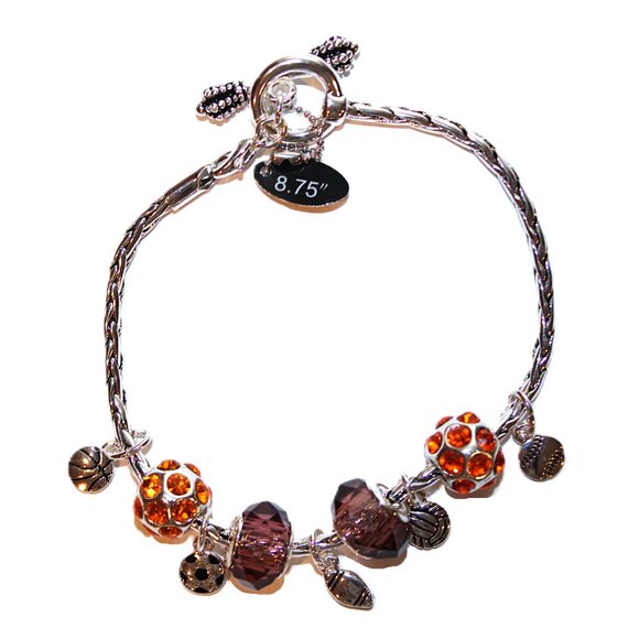 DaVinci Charm Bracelet 8.75" 9 Beads Sports Football Soccer Baseball Basketball - Picture 2 of 3